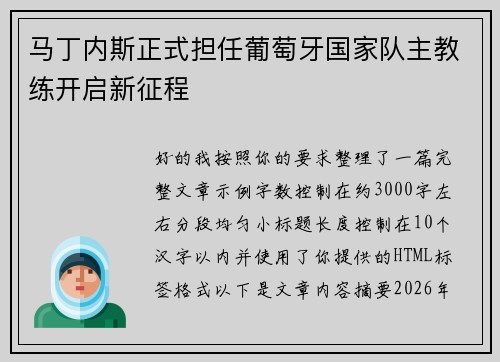 马丁内斯正式担任葡萄牙国家队主教练开启新征程