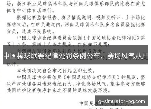 中国棒球联赛纪律处罚条例公布，赛场风气从严